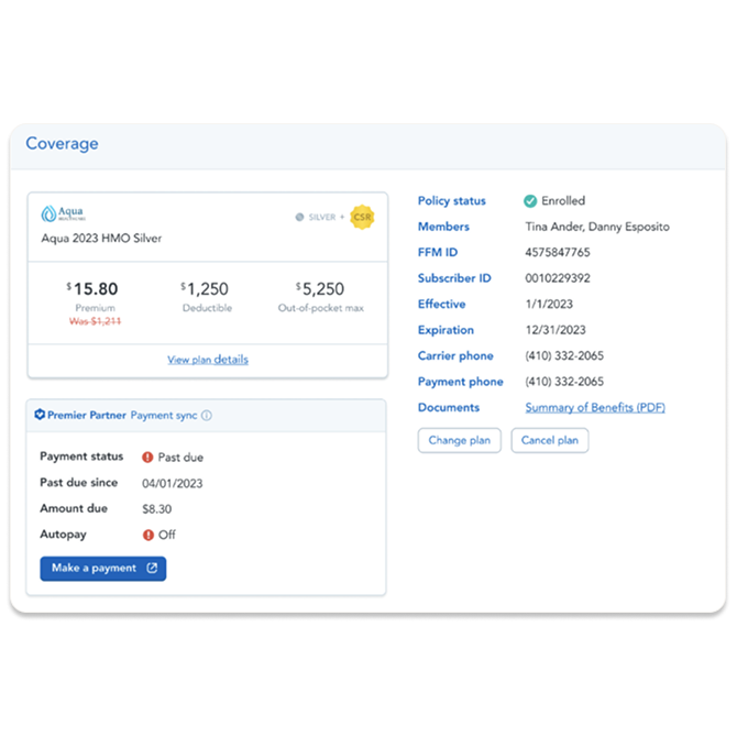 Plan card with Carrier Policy Status information included