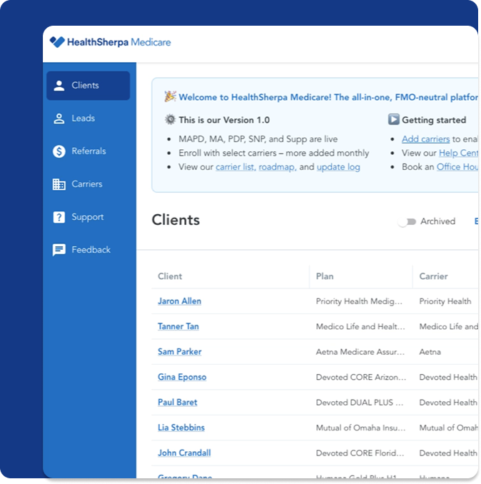 Screenshot of platform